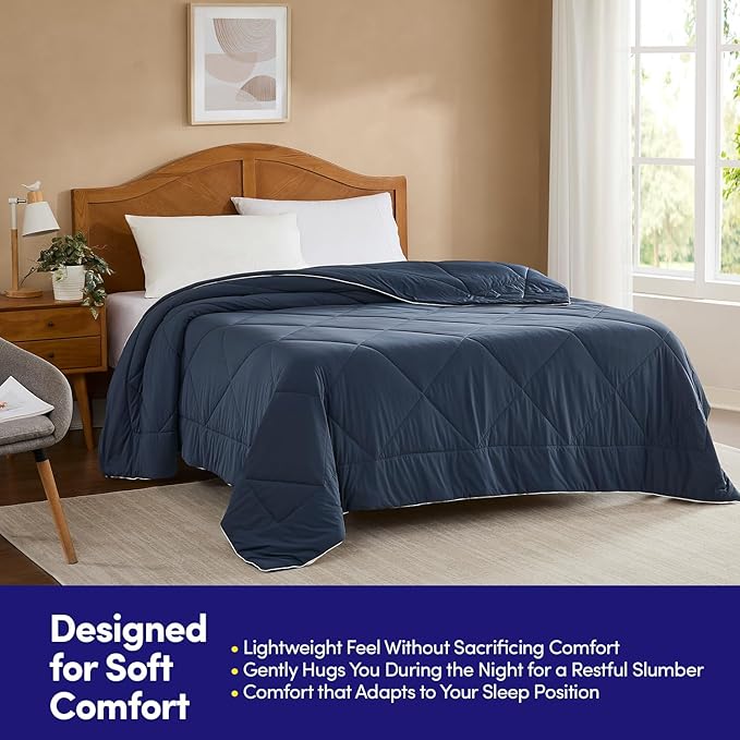 Oversized Cooling Comforter Twin/Twin XL – Reversible Diamond-Quilted Comforter for College Dorms – Lightweight Breathable Bed Blanket for Hot Sleepers, Night Sweats & College Students, Navy Blue
