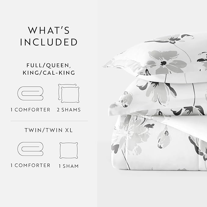 LINENS & HUTCH Comforter Set Patterned Microfiber All Season Down-Alternative Ultra Soft Bedding in Magnolia - Twin/TwinXL Magnolia Light Gray