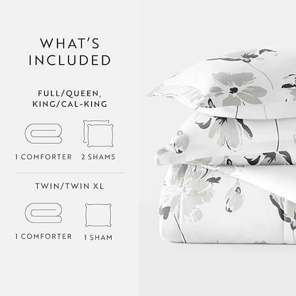 LINENS & HUTCH Comforter Set Patterned Microfiber All Season Down-Alternative Ultra Soft Bedding in Magnolia - Twin/TwinXL Magnolia Light Gray