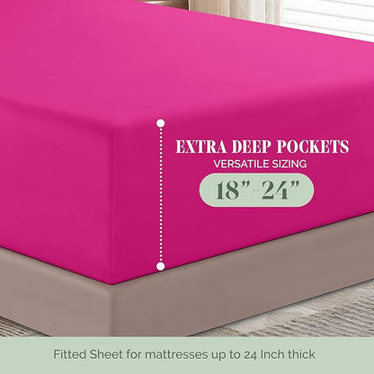 Elegant Comfort Luxurious 1500 Premium Hotel Quality Microfiber 4-Piece Sheet Set, 18-24 Inches Deep - Extra Deep Pocket Sheets - Ultra Soft 4PC Deep Pocket Sheets, Twin/Twin XL, Hot Pink