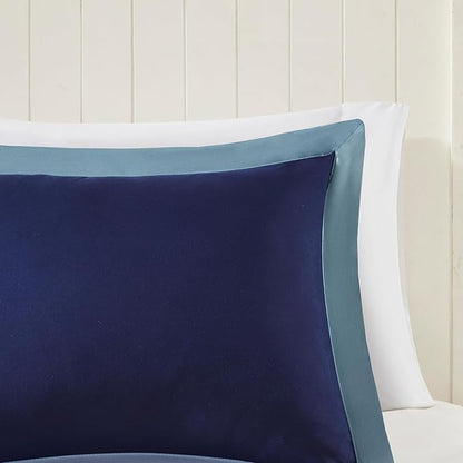 Madison Park - BASI10-0199 Larkspur All Season Reversible Two Sides Down Alternative Set 3M Stain Release Comforters, Full/Queen, Navy/Light Blue