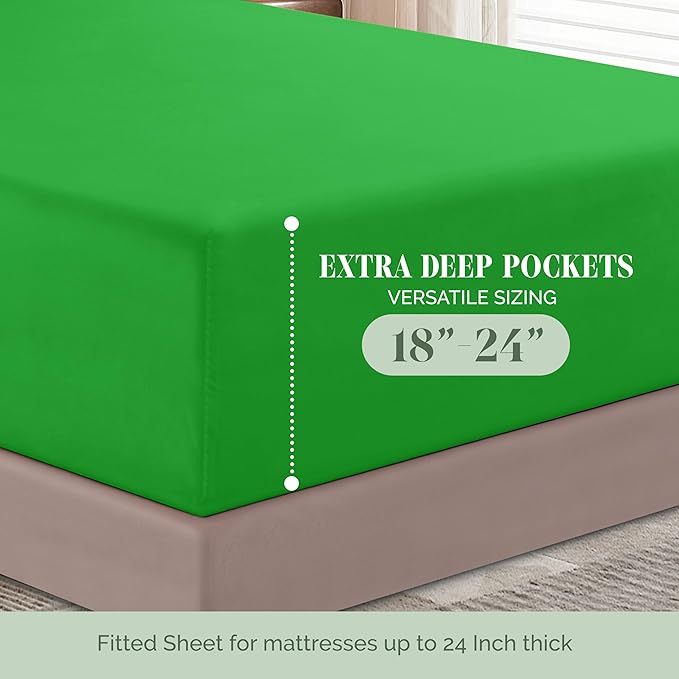 Elegant Comfort Luxurious 1500 Premium Hotel Quality Microfiber 4-Piece Sheet Set, 18-24 Inches Deep - Extra Deep Pocket Sheets - Ultra Soft 4PC Deep Pocket Sheets, California King, Emerald Green