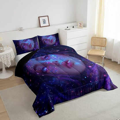 Erosebridal Anime Girl Bedding Queen Size Galaxy Star Girls Comforter Set, Modern Fantasy Dreamy Girly Duvet Set for Men Women Japanese Girl 3D Comforter 3 Pieces