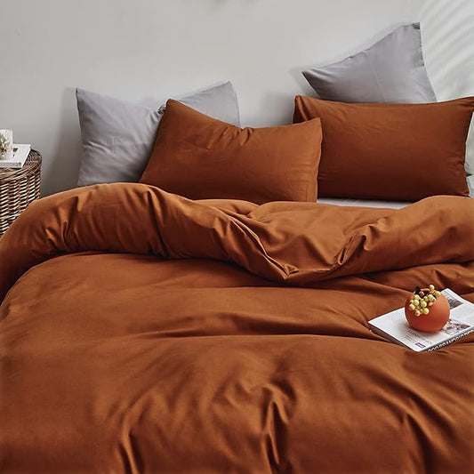 Houseri Burnt Orange Comforter Set King Size Terracotta Bedding 3 Pieces Women Rust Orange Caramel Comforter King Comfy Soft Comfy Men Solid Color Cinnamon Reddish Brown Quilts Comforters Sets King