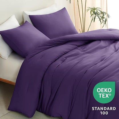 CozyLux Full Size Comforter Set Purple, 3 Pieces Solid Breathable Quilted Bedding Sets, Luxury Lightweight Soft Bed Set with Down Alternative Comforter and 2 Pillowcases for All Seasons