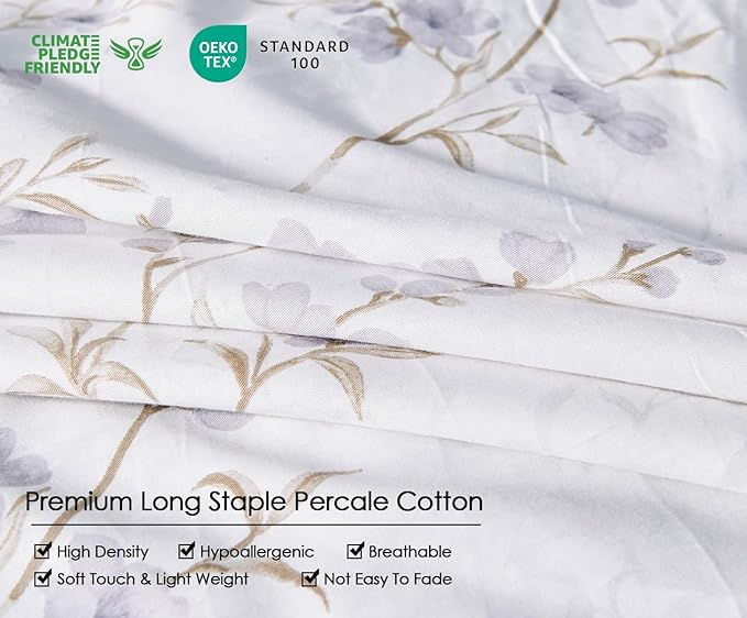 SLEEPBELLA Reversible Duvet Cover King, Elegant Purple Blossom on White, Soft and Breathable