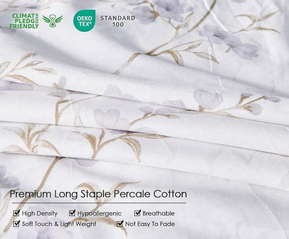 SLEEPBELLA Reversible Duvet Cover King, Elegant Purple Blossom on White, Soft and Breathable