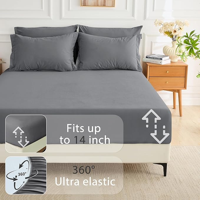 MUXHOMO 7 Pieces Full Comforter Set, Soft Bed in a Bag Full Size, All Season Bedding Set with Comforter, Flat Sheet, Fitted Sheet, Pillowcases & Shams, Dark Grey