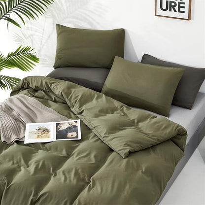 Houseri Army Green Comforter Set Queen Olive Green Bedding Sets Dark Green Comforter Queen Size Teen Boys Solid Green Comforter Queen Men Comfy Soft Dark Color Military Green Dorm Bedding Queen 3 Pcs
