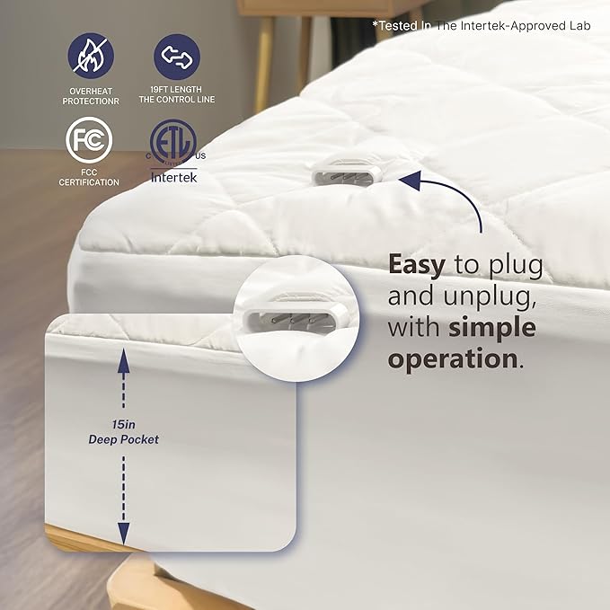 Electric Mattress Pad King Size Quilted Wave 10 Heat Settings & Dual Control with 12 Hour Auto Off, Deep Pocket Fits up to 15", Microfiber Bed Warmer, ETL Certified Machine Washable, 78"x80"
