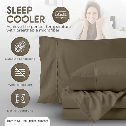 Split King Sheets Set with 2 Twin XL Fitted Sheet - 5 Piece Bedding - Wrinkle Free, Fade Resistant, Double Brushed Microfiber - Deep Pockets/Easy Fit (Taupe)