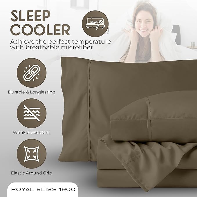 Split California King Sheets Sets - 5 Pcs Set- Split California King Sheets Sets - California King Split Sheet Sets for Adjustable Bed - Cal King Split Adjustable Bed Sheets (Taupe)