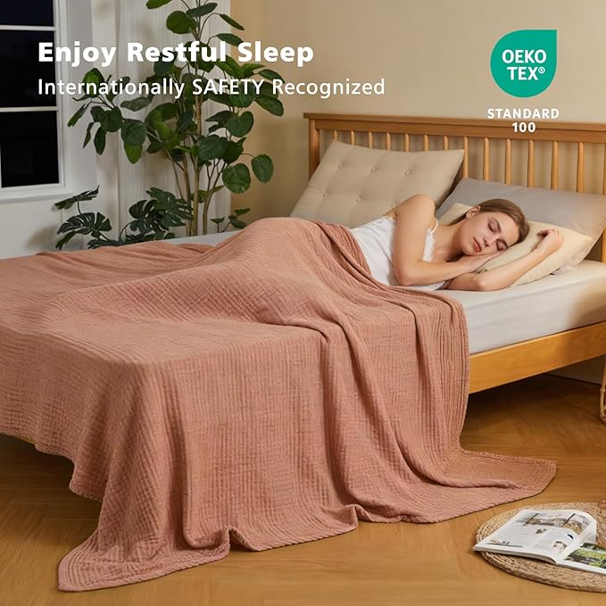 EMME Cotton Muslin Twin Blanket Breathable Gauze Blanket Soft Lightweight Blankets Adults Gifts for Women (Orange Red, 60"x80")