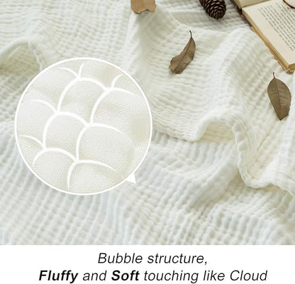 EMME Cotton Muslin Queen Blanket Bed Layering Bedspread Coverlet Breathable Gauze Soft Lightweight Adults (White,90"x90")