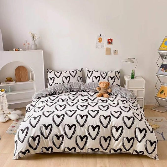 Houseri Love Comforter Set Twin Heart Shaped Bedding Sets White and Black Comforter for Toddlers Boys Girls Love Heart Bedding Comforters Twin Size