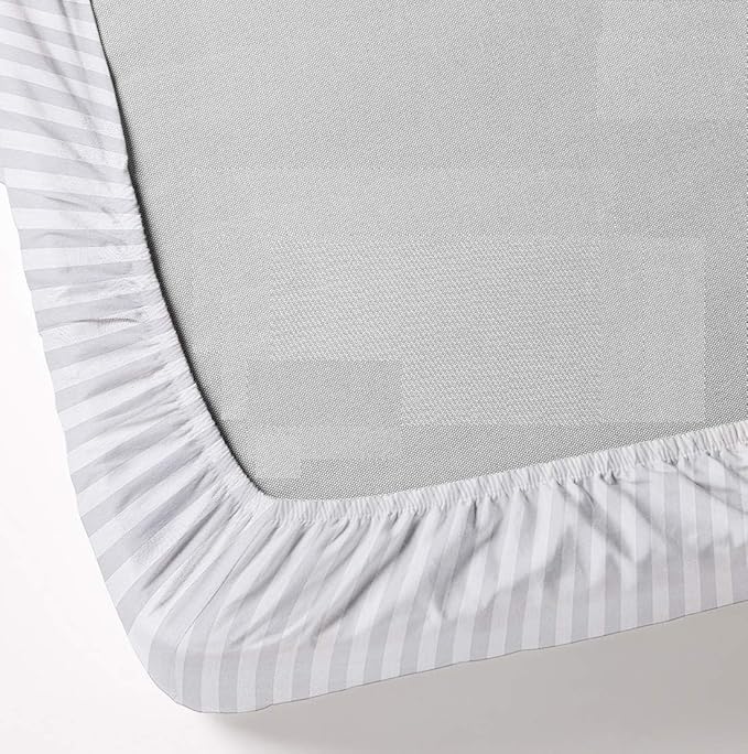Mattress-Homes 6 Piece Cal-King Sheet Set, Hotel Luxury Collection, 100% Egyptian Cotton, 18 Inch Deep Pocket Fitted Sheet, Soft & Cool, Breathable Bedding with 4 Pillowcases in White Stripe