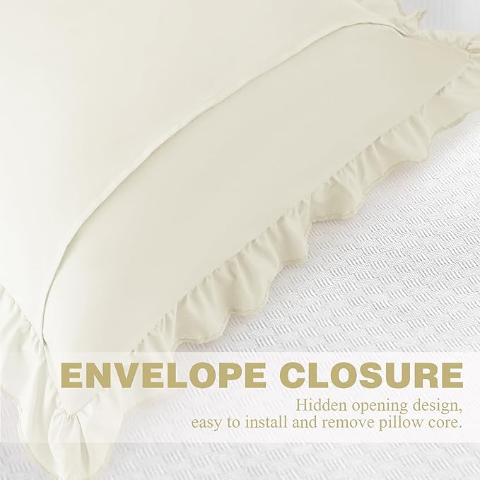 KKJIAF Ruffle Pillow Cases 18x18 Inches, Beige Square Ruffled Pillow Covers Set of 2, Microfiber Wrinkle Resistant Pillow Shams with Envelope Closure for Sofa Bed Living Room