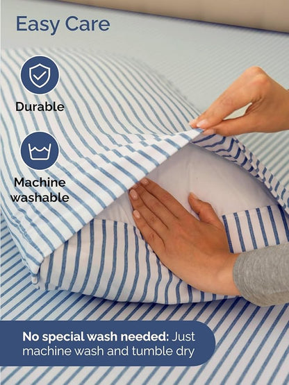 Extra Deep Cal King Sheet Set - 6 Piece Breathable and Cooling Sheets - Hotel Luxury Bedding for Women, Men, Kids & Teens - Easy Secure Fit - Soft & Wrinkle Free - Extra Deep Pockets - Blue Stripes