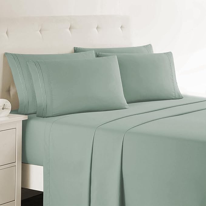 Clara Clark Twin Sheets - Hotel Luxury 5 Piece Bed Sheets for Twin Size Bed - Soft Bedding Sheets & Pillowcases, Fits Mattress up to 16 inch deep. Twin, New Sage Green