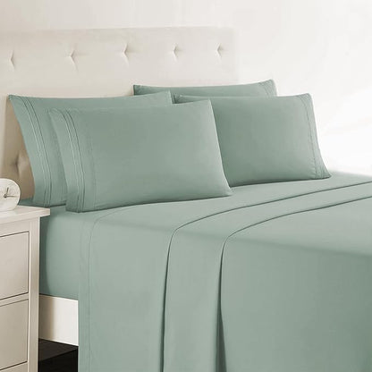 Clara Clark Full Sheets - Hotel Luxury 6 Piece Bed Sheets for Full Size Bed - Soft Bedding Sheets & Pillowcases, Fits Mattress up to 16 inch deep. Full, New Sage Green