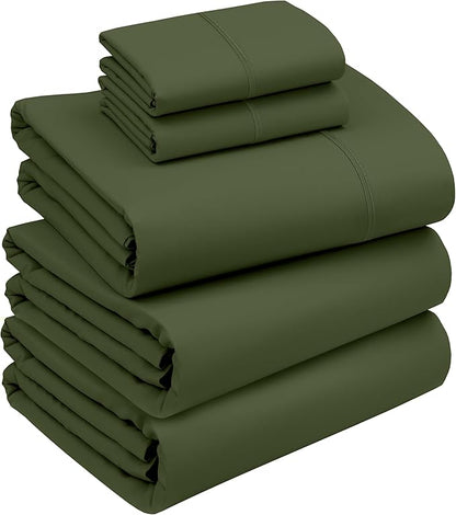 RUVANTI 100% Cotton Sheets – Split King Size Percale Bedding, Cooling & Breathable, Durable with a Crisp, Soft & Comfortable Feel, 16" Deep Pocket, 5-Piece Set, Chive