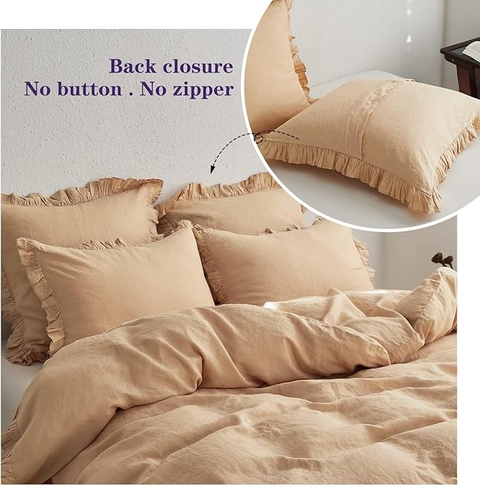 Simple&Opulence 100% Linen Euro Sham Covers with Ruffle, 26x26 Inch Pillow Covers Set of 2, Euro Pillow Shams for Bed Couch French Home Decor Luxury and Breathable Square Pillow Cases, Sand