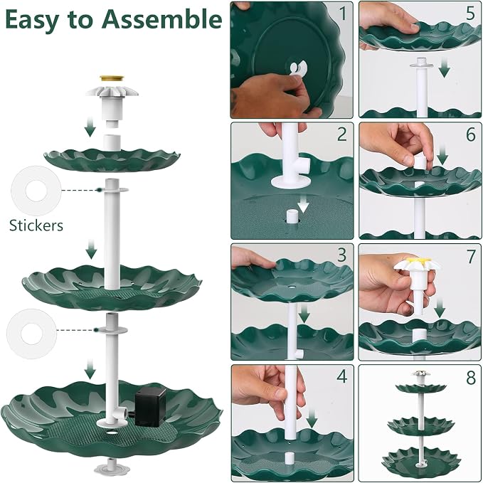 AISITIN 3‑Tier Solar Bird Bath Fountain with 3.5W Solar Water Pump | DIY Outdoor Water Feature for Garden, Patio, Backyard, Attracts Wild Birds, Works as Bird Feeder – Cascading Water Flow