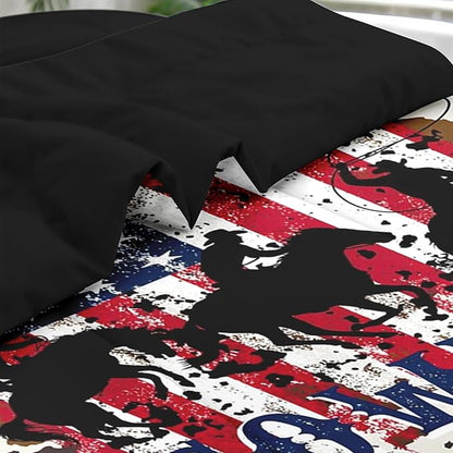Comforter Set King Size, Cowboy Horse Flag 7 Pcs Bedding for Kids and Adults, Western Country Farm Bed Sheet Sets with Fitted Sheet 2 Pillowcases & 2 Shams for Bedroom Bed Decor
