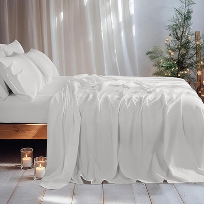 LBRO2M 100% Pure Linen Sheet Set Deep Pocket Up to 16" Bed Sheets Sets, Natural Flax Beddings Soft, Breathable, Comfortable for All Seasons 6 Pcs Sheet Set Cal King Size, White