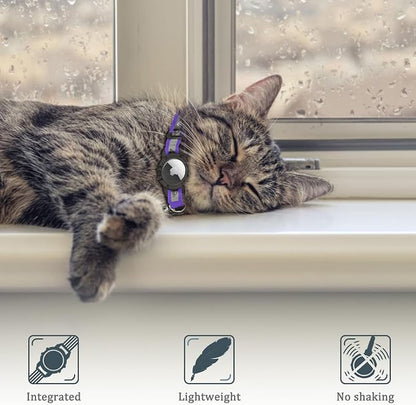 Reflective AirTag Cat Collar, Integrated Cat Collar with Air Tag Holder | Built in AirTag Holder, Adjustable 7-13in for Cats, Kittens and Puppies, Safety Elastic Band, Reflective for Night Walking