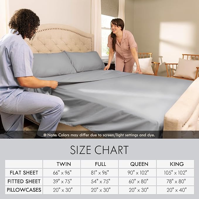 ClevaHome Queen Size Sheets - 6 Piece Soft Breathable Luxury Bed Sheet Set - Shrinkage & Fade Resistant Embroidered Bedding Sheet with 14-inch Deep Pocket, 2 Extra Pillowcases (Queen, Misty Grey)