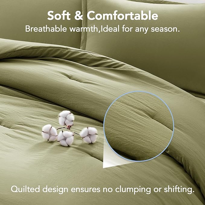 Full Comforter Sets OliveGreen,3PCS Soft Lightweight Breathable Bedding Comforter Sets for All Season, Full Size(82''×86'' Comforter & 2 Pillowcases)