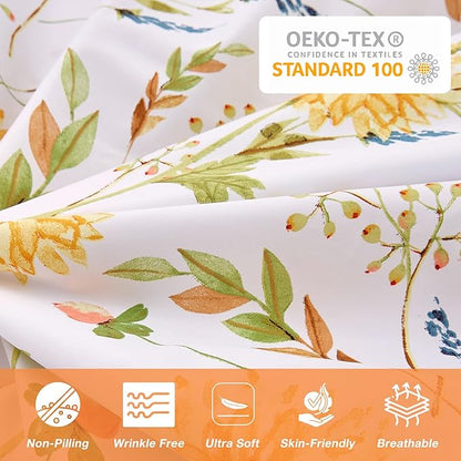 JSD Yellow Floral Duvet Cover Set King Size, 3 Piece Spring Printed Microfiber Comforter Covers Zipper Closure