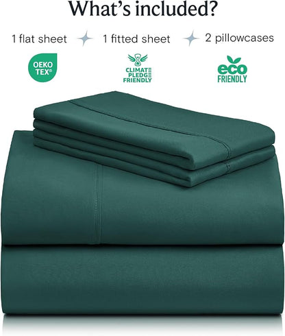 LuxClub 4 PC Queen Sheet Set, Breathable Luxury Bed Sheets, Deep Pockets 18" Wrinkle Free Cooling Sheets Machine Washable Hotel Bedding Silky Soft - Emerald Queen