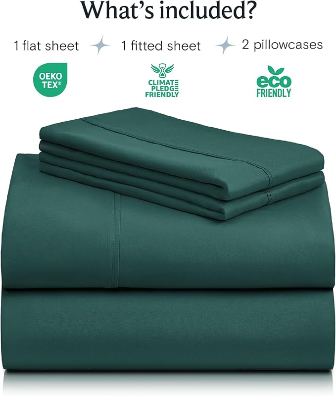LuxClub 4 PC King Sheet Set, Breathable Luxury Bed Sheets, Deep Pockets 18" Wrinkle Free Cooling Bed Sheets Machine Washable Hotel Bedding Silky Soft - Emerald King