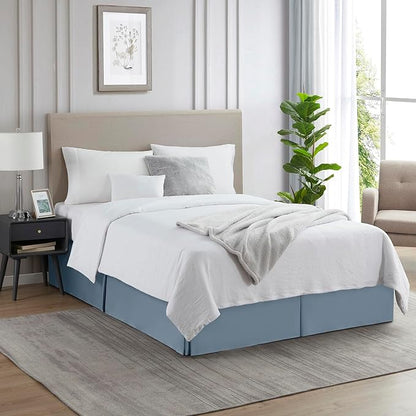 Nestl Stone Blue Full XL Bed Skirt - Full XL Size Bed Skirt 14 Inch Drop - Brushed Microfiber Bed Skirts - Hotel Quality Pleated Bed Skirt - Shrinkage & Fade Resistant
