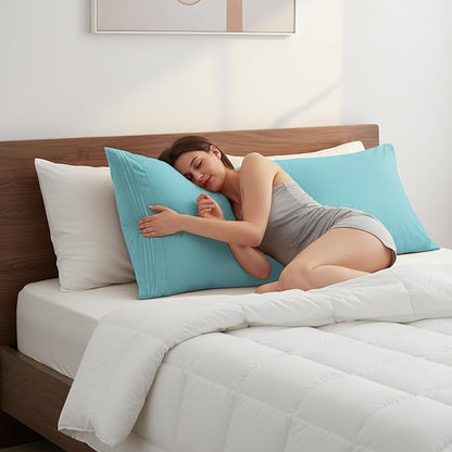 Elegant Comfort Luxury Ultra-Soft 1-Piece Body Pillowcase - 1500 Premium Hotel Quality Microfiber Double Brushed - Wrinkle Resistant, Body Pillowcase Size, Aqua Blue