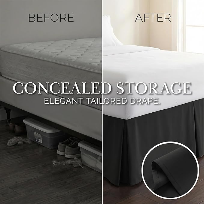 Southshore Fine Living, Inc. California King Bed Skirt 14 Inch Drop - Black Dust Ruffle with Split Corners - Pet Hair Resistant Cal King Bed Skirt, Wrinkle Resistant, Fade Resistant - Black