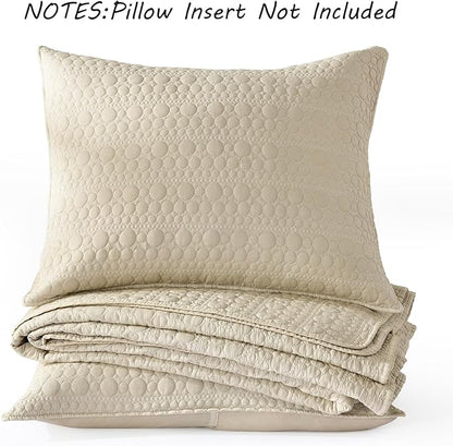 HORIMOTE HOME Quilt Set Queen Size Brich Beige, Classic Geometric Spots Stitched Pattern, Pre-Washed Microfiber Chic Rustic Look, Ultra Soft Lightweight Quilted Bedspread for All Season, 3 Pieces