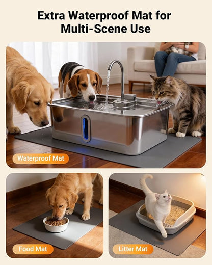 18L/4.76Gal Extra Large Dog Water Fountain with Silicone Mat & 3 Filters | Quiet Pet Water Fountain for Large Breeds, Stainless Steel Dog Water Bowl Dispenser with Visible Window & Alert Light