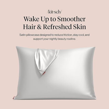 Kitsch Satin Pillowcase with Zipper for Hair & Skin - Softer Than Silk Pillow Cases, Smooth Cooling Satin Pillow Case, Wrinkle-Free, Machine Washable - Pillow Cases Standard Size (19x26) - Silver
