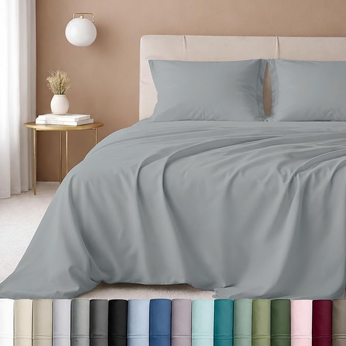 California Design Den California King Sheet Set - 100% Cotton, 600 Thread Count Deep Pocket Cal King Sheet Set, Luxury Hotel-Quality, Soft Sateen Weave - Light Grey