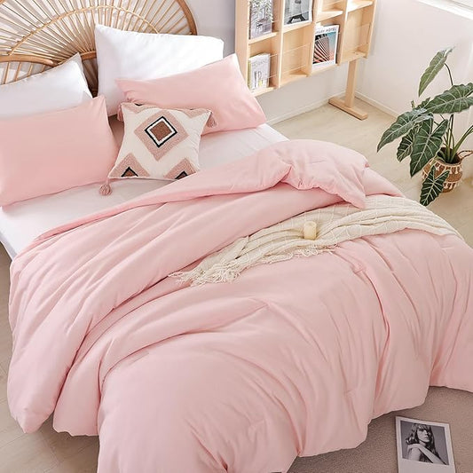 weigelia Blush Pink Comforter Set Twin Boho Pink Twin Comforter with 1 Pillowcases - Soft Lightweight Cozy Bedding Set for All Season - Beige Comforter Twin Size for Women Teens Kids