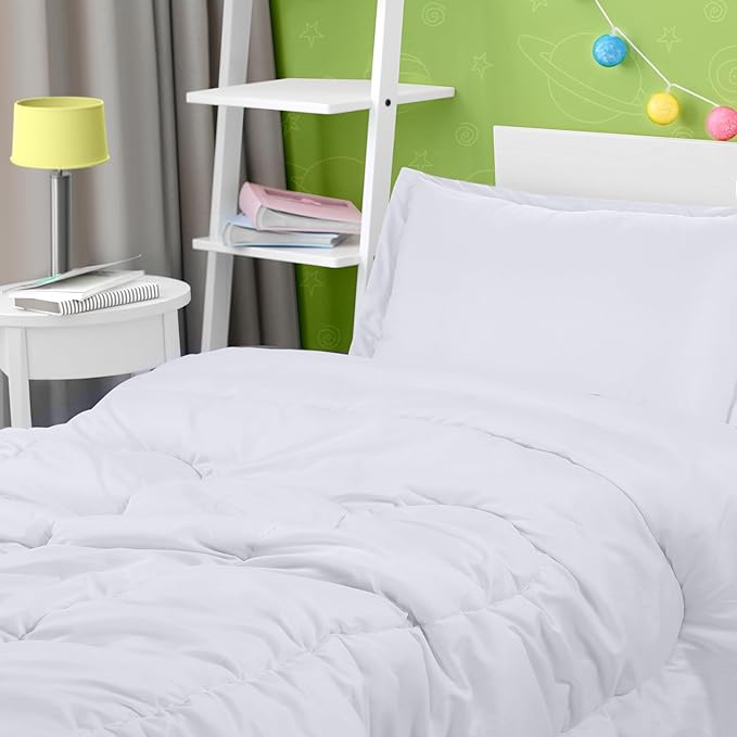 Utopia Bedding White Kids Comforter Set with 2 Pillow Shams, 3 Piece Soft Microfiber Twin Bed Comforter with Pillow Shams, Printed Kids Bedding for Boys and Girls, Lightweight, Breathable,Easy Care