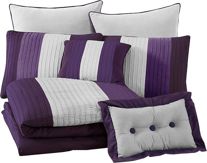Chezmoi Collection Loft 8-Piece Luxury Striped Comforter Set (King, Purple/Gray/Lavender)
