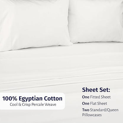 California Design Den Full Size Sheets Set - Certified 100% Egyptian Cotton Percale Sheets Full Size with Deep Pockets, Lightweight, Crisp, Durable Luxury Bedding Set - Ivory