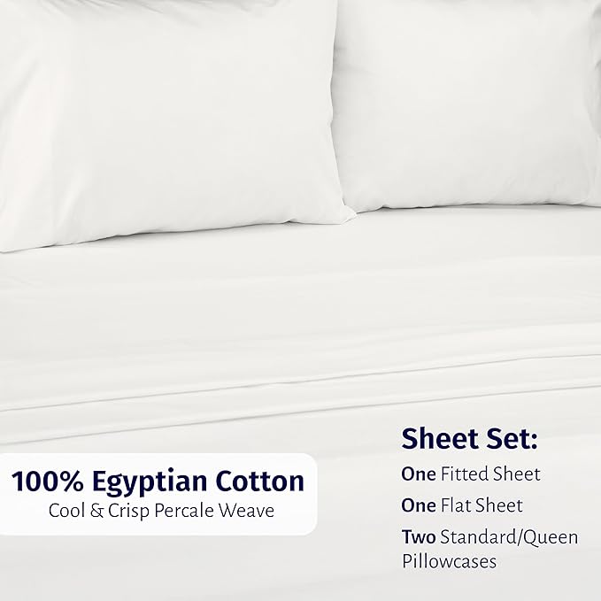 California Design Den Certified 100% Egyptian Cotton Queen Sheets Set - Lightweight & Crisp Percale Sheets Queen Deep Pocket Set, Durable Luxury Bedding - Ivory