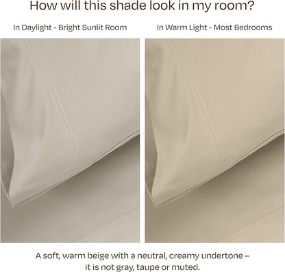 California Design Den Pillow Cases Standard Size Set of 2-800 Thread Count Sateen, Natural 100% Cotton Pillowcases, Fits Standard & Queen Pillows - Beige