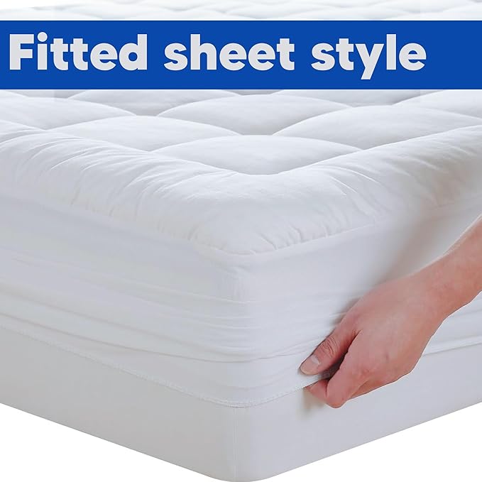 Nutan, Quilted Fitted Fluffy & Soft Mattress Pad, Breathable Mattres Topper, Cooling Protector Cover with 18” Deep Pocket, Full, White