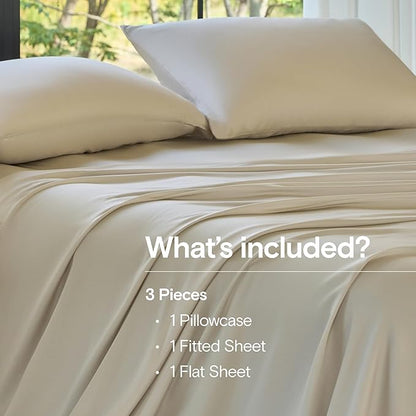 DOZ Sheet Set, 100% Viscose derived from Bamboo, Organically Grown, Buttery Soft, Cooling Sheets, High GSM, Deep Pockets - 3 Piece - 1 Pillowcase 1 Fitted 1 Top Sheet (Sand, Twin)